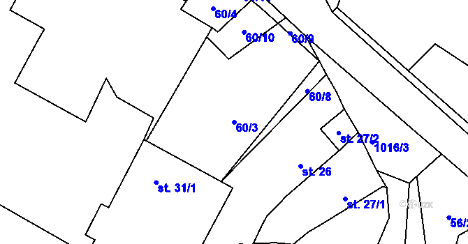 Parcela st. 60/3 v KÚ Vodokrty, Katastrální mapa