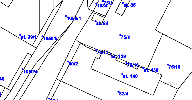 Parcela st. 75/13 v KÚ Vodokrty, Katastrální mapa