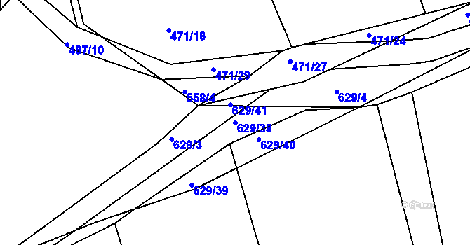 Parcela st. 629/38 v KÚ Vodokrty, Katastrální mapa