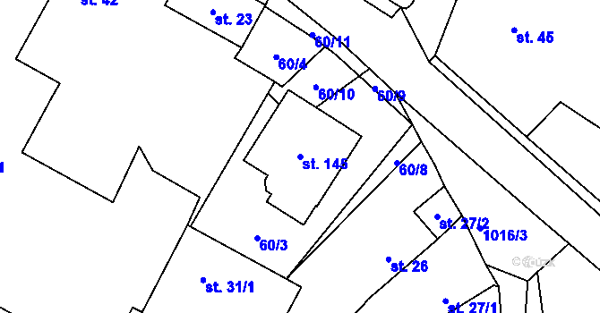 Parcela st. 145 v KÚ Vodokrty, Katastrální mapa