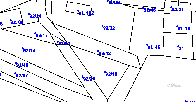 Parcela st. 92/42 v KÚ Vohančice, Katastrální mapa