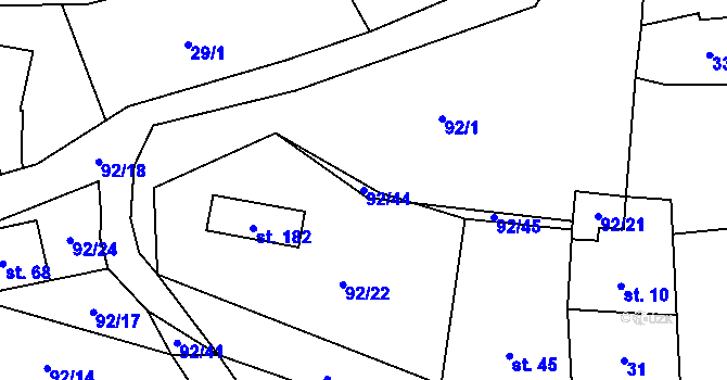 Parcela st. 92/44 v KÚ Vohančice, Katastrální mapa