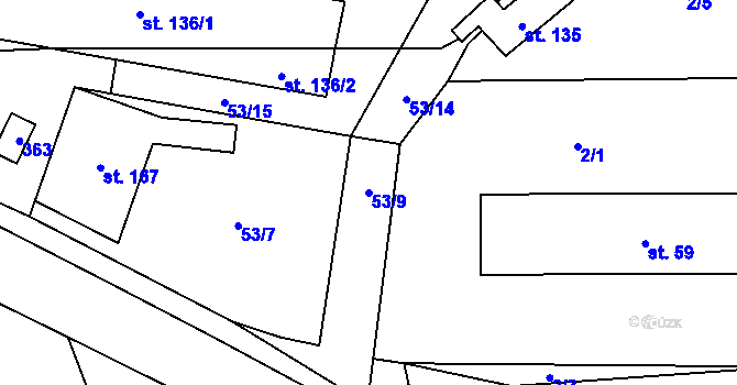 Parcela st. 53/9 v KÚ Vohančice, Katastrální mapa