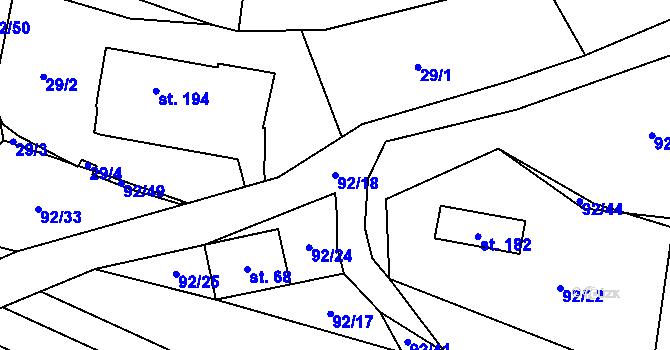 Parcela st. 92/18 v KÚ Vohančice, Katastrální mapa