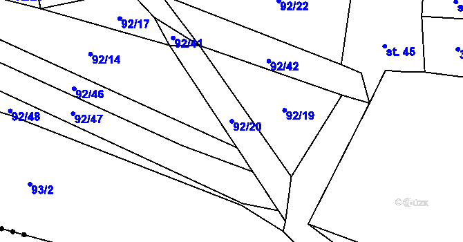 Parcela st. 92/20 v KÚ Vohančice, Katastrální mapa