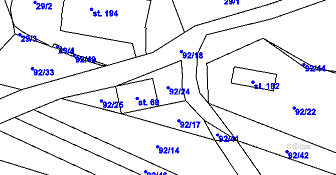 Parcela st. 92/24 v KÚ Vohančice, Katastrální mapa