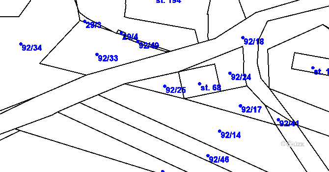 Parcela st. 92/25 v KÚ Vohančice, Katastrální mapa