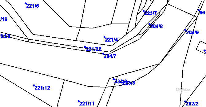 Parcela st. 204/7 v KÚ Vohančice, Katastrální mapa
