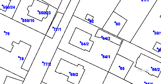 Parcela st. 64/2 v KÚ Vochov, Katastrální mapa