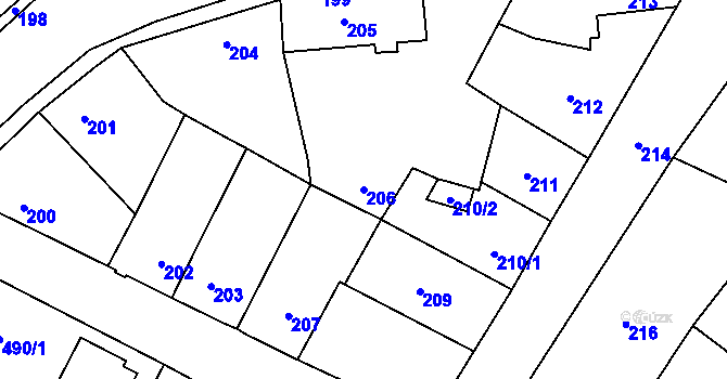 Parcela st. 206 v KÚ Vochov, Katastrální mapa