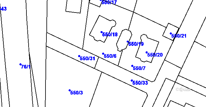 Parcela st. 550/6 v KÚ Vochov, Katastrální mapa