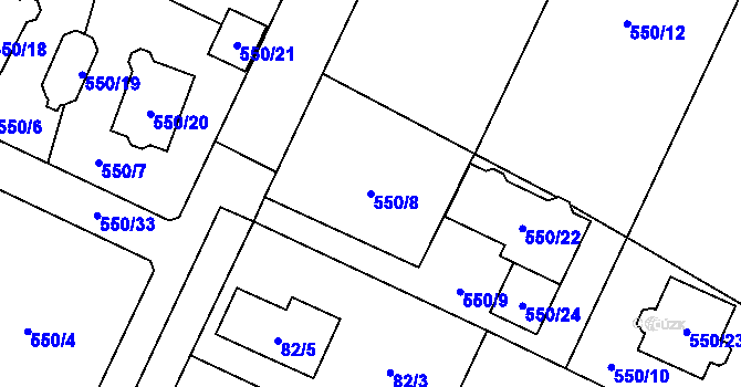 Parcela st. 550/8 v KÚ Vochov, Katastrální mapa