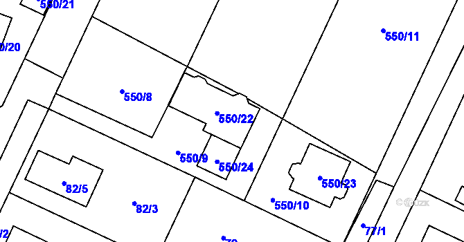 Parcela st. 550/22 v KÚ Vochov, Katastrální mapa