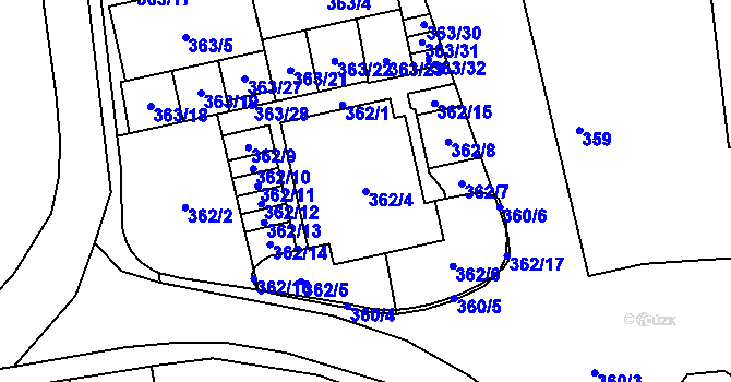Parcela st. 362/4 v KÚ Vochov, Katastrální mapa