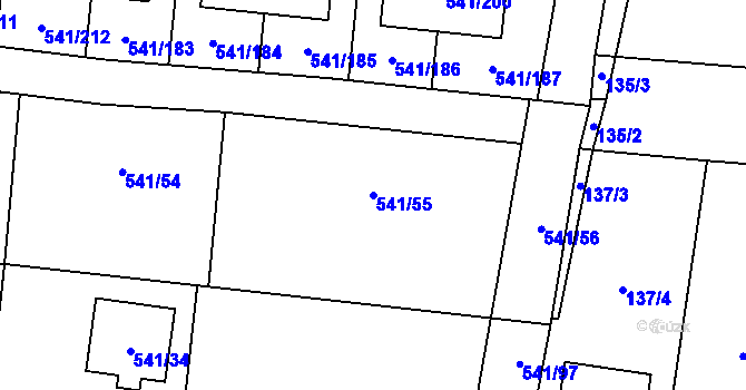 Parcela st. 541/55 v KÚ Vochov, Katastrální mapa