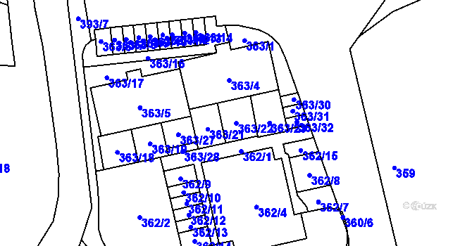 Parcela st. 363/22 v KÚ Vochov, Katastrální mapa