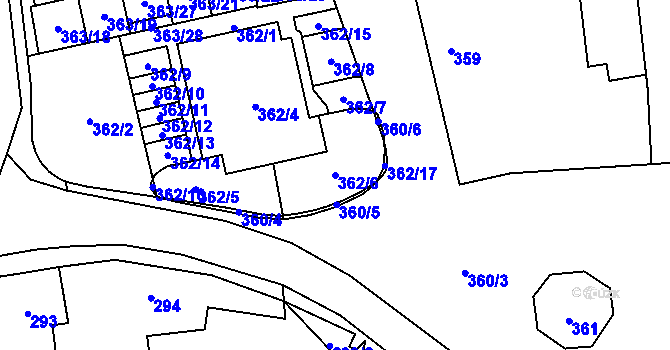 Parcela st. 362/6 v KÚ Vochov, Katastrální mapa