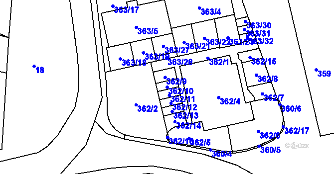 Parcela st. 362/10 v KÚ Vochov, Katastrální mapa