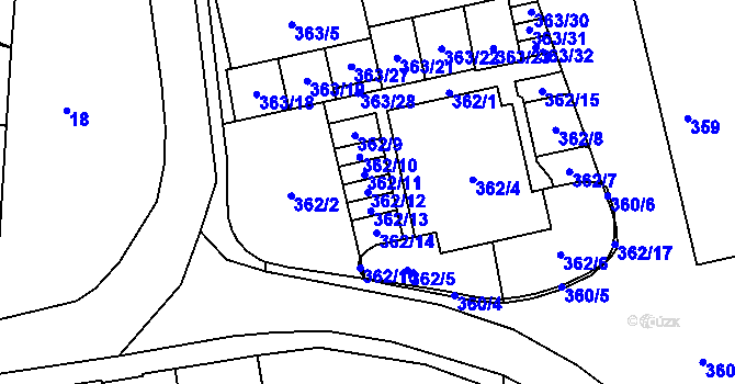 Parcela st. 362/12 v KÚ Vochov, Katastrální mapa