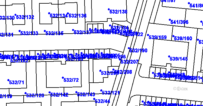 Parcela st. 532/205 v KÚ Vochov, Katastrální mapa