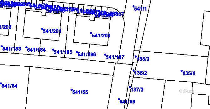 Parcela st. 541/187 v KÚ Vochov, Katastrální mapa