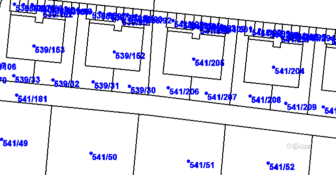 Parcela st. 541/206 v KÚ Vochov, Katastrální mapa