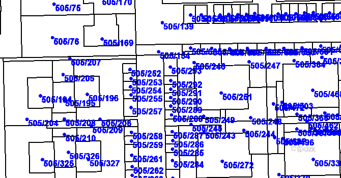 Parcela st. 505/291 v KÚ Vochov, Katastrální mapa