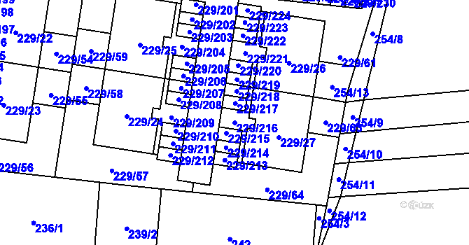 Parcela st. 229/216 v KÚ Vochov, Katastrální mapa
