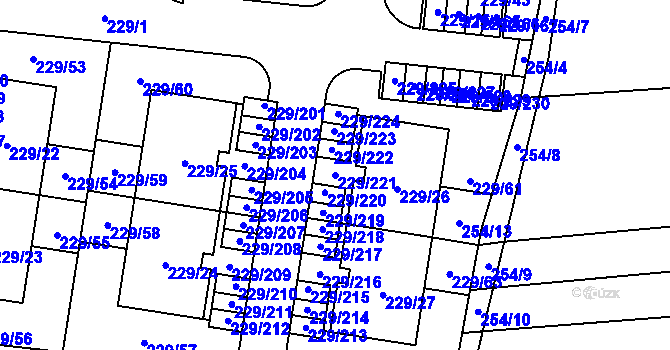 Parcela st. 229/221 v KÚ Vochov, Katastrální mapa