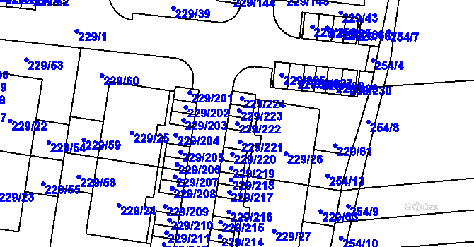 Parcela st. 229/222 v KÚ Vochov, Katastrální mapa