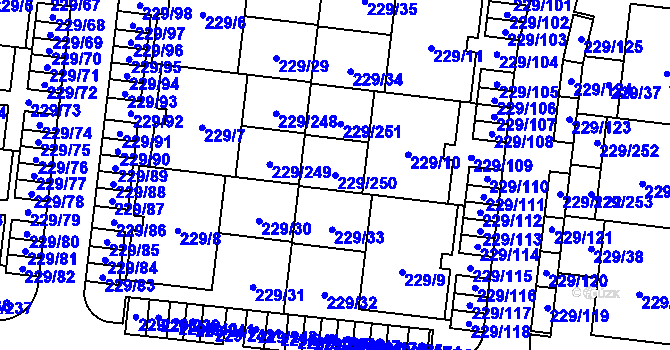 Parcela st. 229/250 v KÚ Vochov, Katastrální mapa
