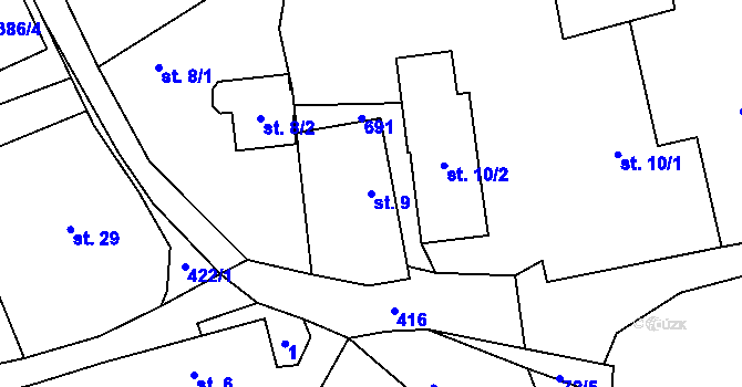Parcela st. 9 v KÚ Minartice, Katastrální mapa
