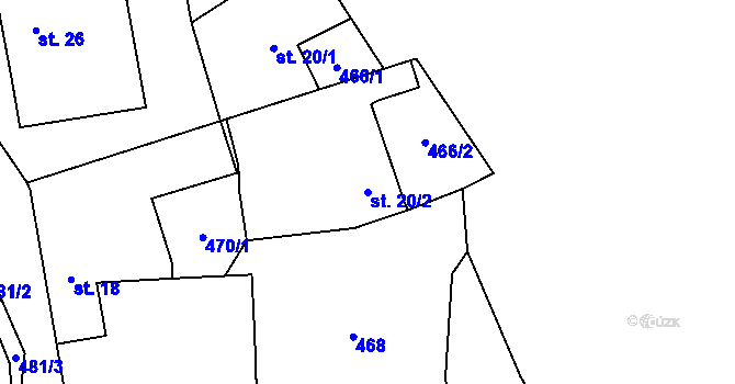 Parcela st. 20/2 v KÚ Minartice, Katastrální mapa