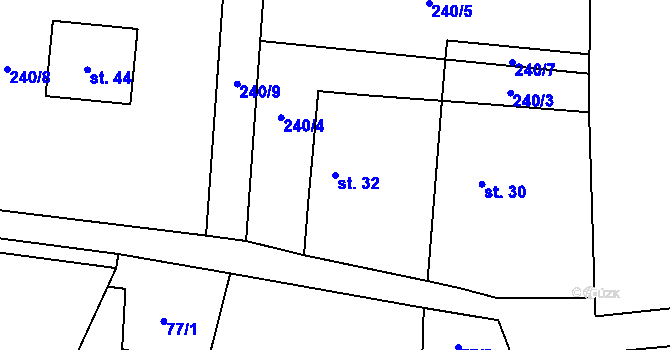 Parcela st. 32 v KÚ Minartice, Katastrální mapa