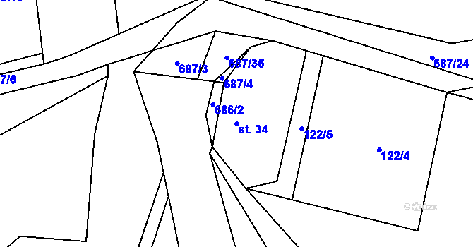Parcela st. 34 v KÚ Minartice, Katastrální mapa