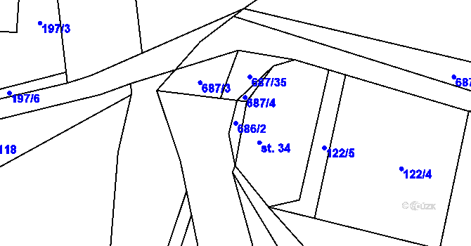 Parcela st. 686/2 v KÚ Minartice, Katastrální mapa