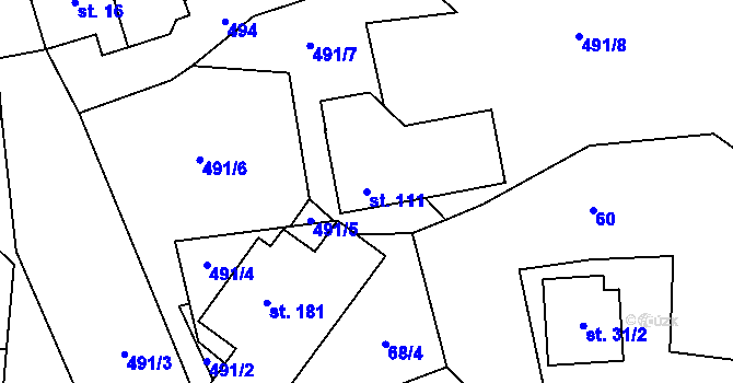 Parcela st. 111 v KÚ Vojkov u Votic, Katastrální mapa