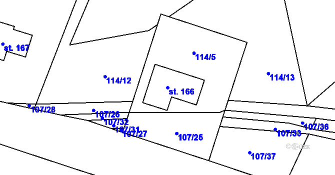 Parcela st. 166 v KÚ Vojkov u Votic, Katastrální mapa