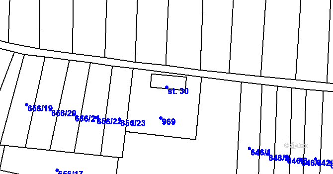 Parcela st. 30 v KÚ Křivousy, Katastrální mapa