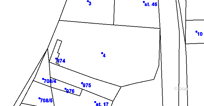 Parcela st. 4 v KÚ Křivousy, Katastrální mapa