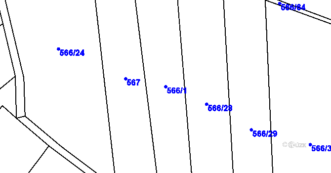 Parcela st. 566/1 v KÚ Křivousy, Katastrální mapa