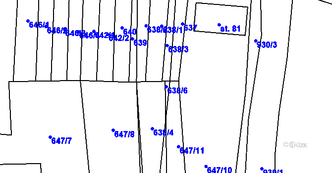 Parcela st. 638/6 v KÚ Křivousy, Katastrální mapa