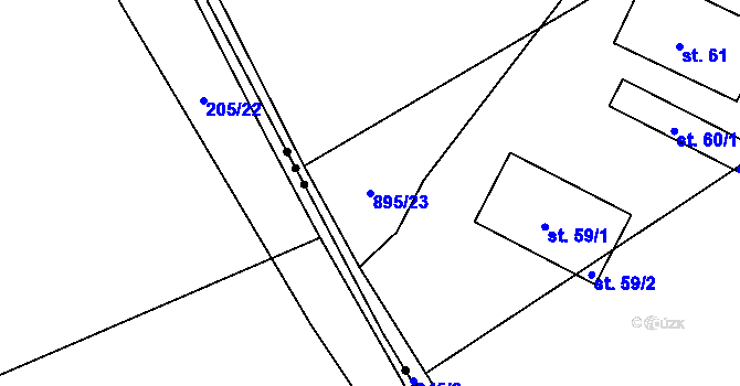 Parcela st. 895/23 v KÚ Křivousy, Katastrální mapa