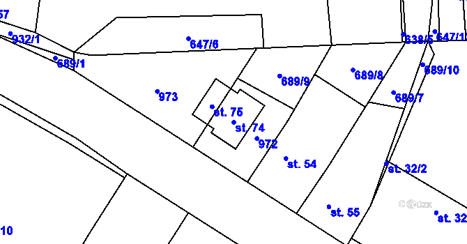 Parcela st. 74 v KÚ Křivousy, Katastrální mapa