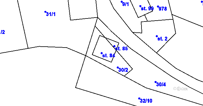 Parcela st. 84 v KÚ Křivousy, Katastrální mapa