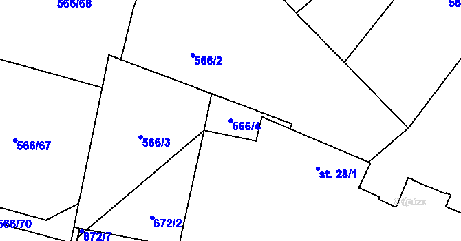 Parcela st. 566/4 v KÚ Křivousy, Katastrální mapa