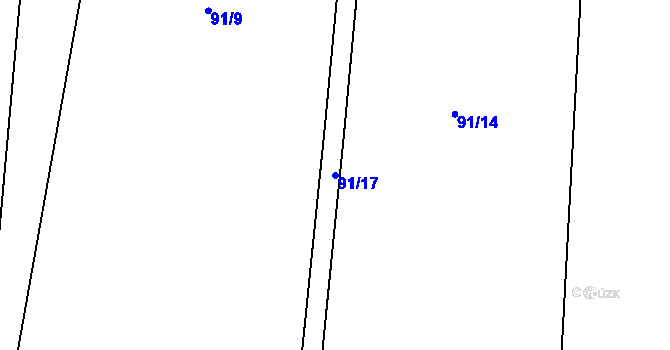 Parcela st. 91/17 v KÚ Křivousy, Katastrální mapa