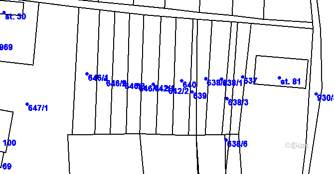 Parcela st. 642/2 v KÚ Křivousy, Katastrální mapa