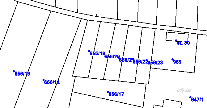 Parcela st. 656/20 v KÚ Křivousy, Katastrální mapa