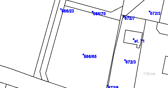 Parcela st. 566/65 v KÚ Křivousy, Katastrální mapa